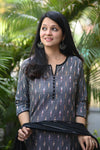Gauri Grey Ikkat Kurta Suit Set