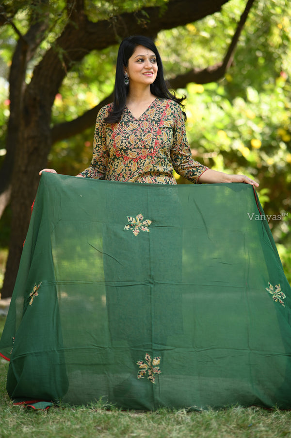 Saavi Ajrak Green Cotton Suit Sets