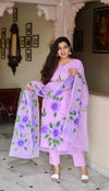 Hand Brush Kota Doria Suit Sets- Pastel Lavender