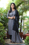 Gauri Grey Ikkat Kurta Suit Set