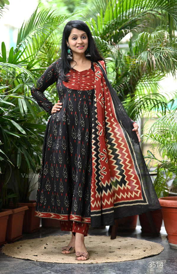 Nimrit Black Cotton Full sleeves Anarkali Suit Sets