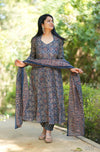 Manjiri Ajrak Cotton Anarkali Suit Sets- Blue