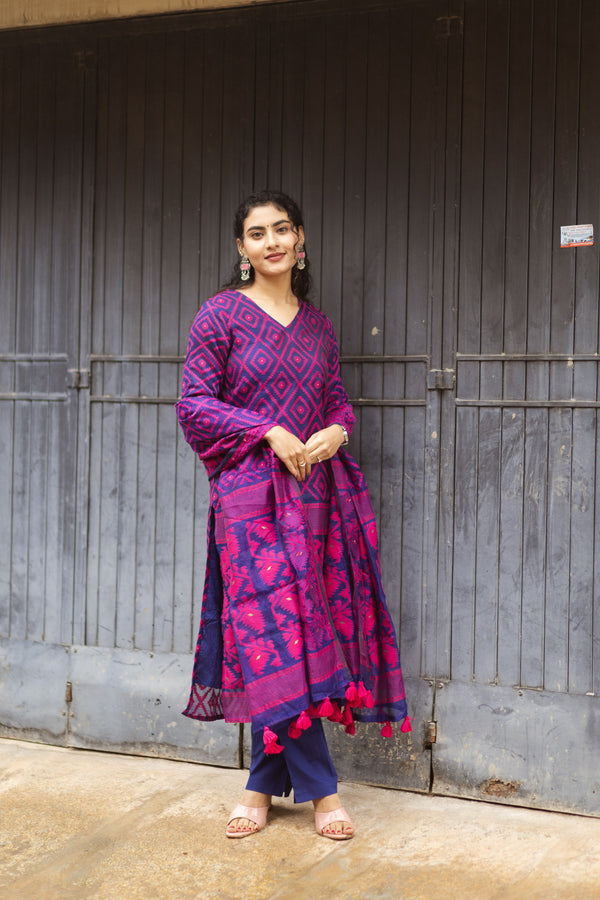Neelambara Raga Jamdani Suit Set