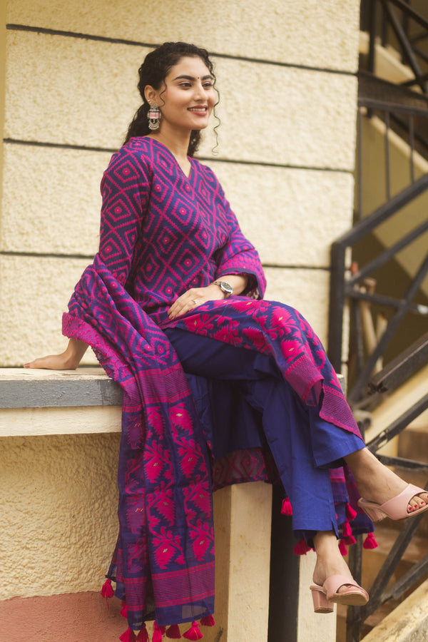 Neelambara Raga Jamdani Suit Set