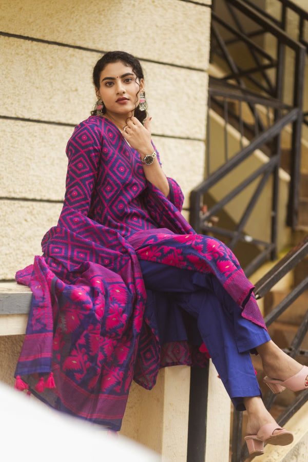 Neelambara Raga Jamdani Suit Set