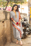 🌟Viraaya – Grey Pattu Cotton Kurta Set-with lining