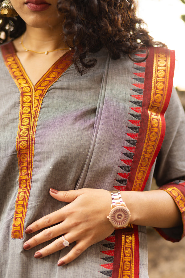 🌟Viraaya – Grey Pattu Cotton Kurta Set-with lining