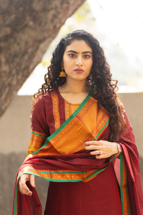 Pranika Naryanpeth Handloom Cotton Elegance Set-With lining