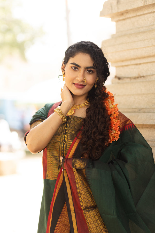 Regal Emerald Kanchi Pattu cotton with Lining