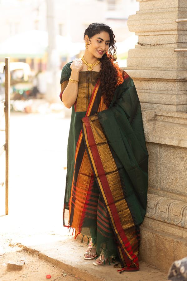 Regal Emerald Kanchi Pattu cotton with Lining