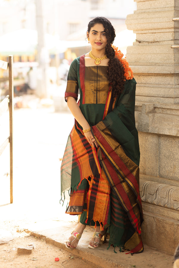 Regal Emerald Kanchi Pattu cotton with Lining