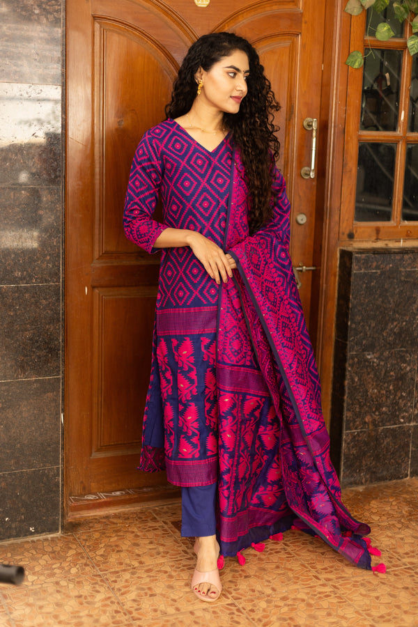Neelambara Raga Jamdani Suit Set