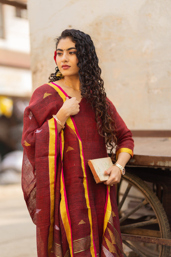 Mahul ⭐Premium Pure Linen Jamdani Suit Set