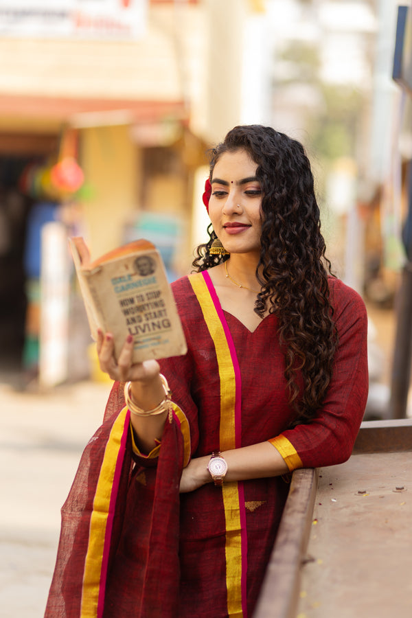 Mahul ⭐Premium Pure Linen Jamdani Suit Set
