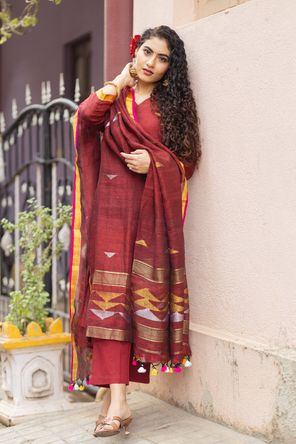 Mahul ⭐Premium Pure Linen Jamdani Suit Set