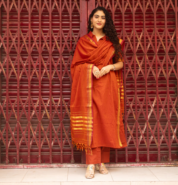 Rust Aura – Narayanpeth Cotton Suit Set