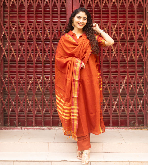 Rust Aura – Narayanpeth Cotton Suit Set