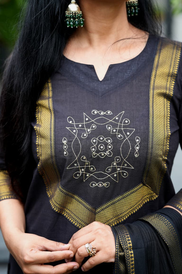 Manglagiri kollam south cotton black suit with lining