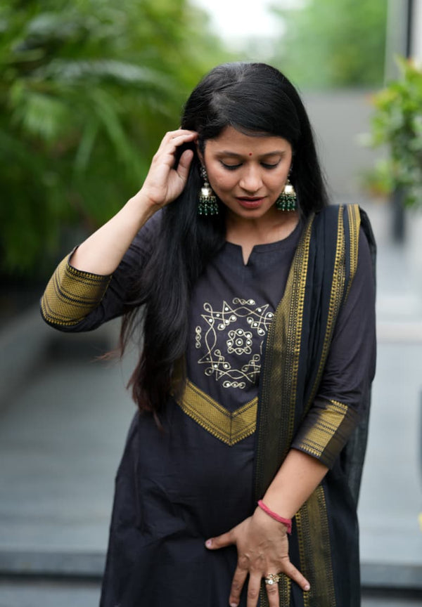 Manglagiri kollam south cotton black suit with lining
