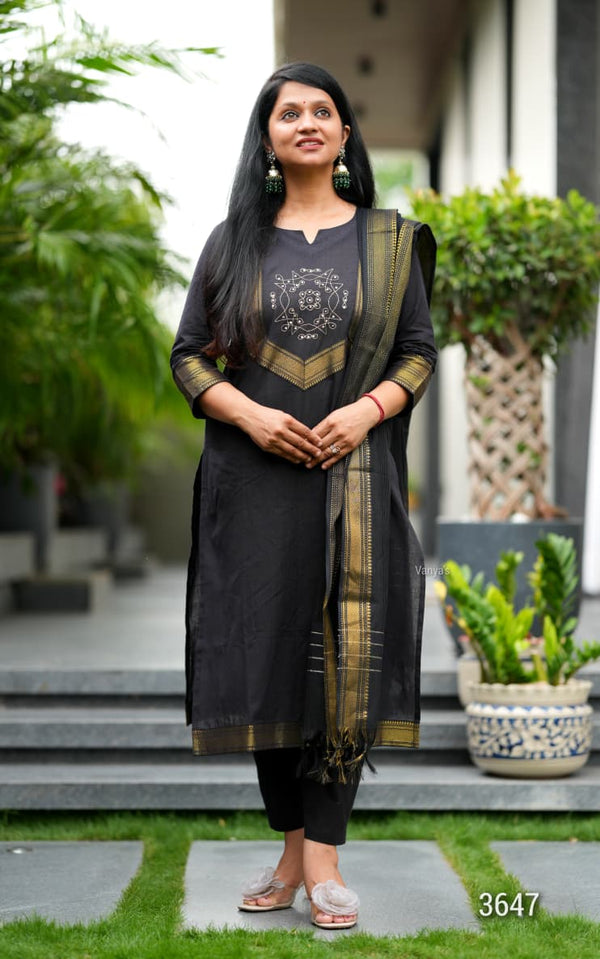 Manglagiri kollam south cotton black suit with lining
