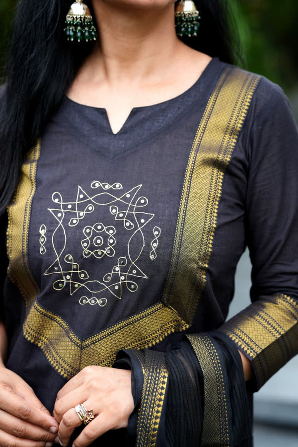 Manglagiri kollam south cotton black suit with lining