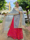 Shringaara Grey Kota Doria Gota Patti Kurta Set with Red Bandhej Skirt