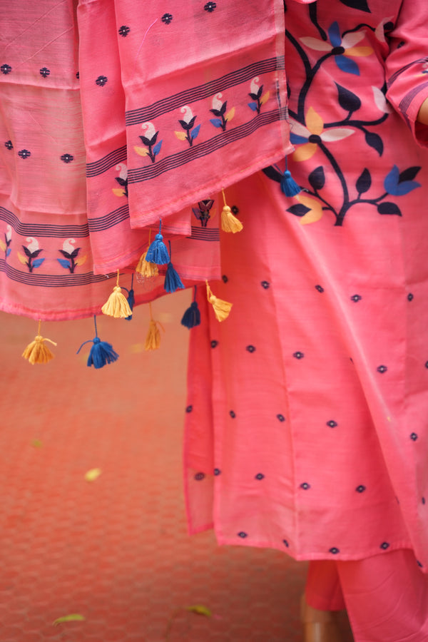 Blossom Peach Jamdani Cotton Suit Set