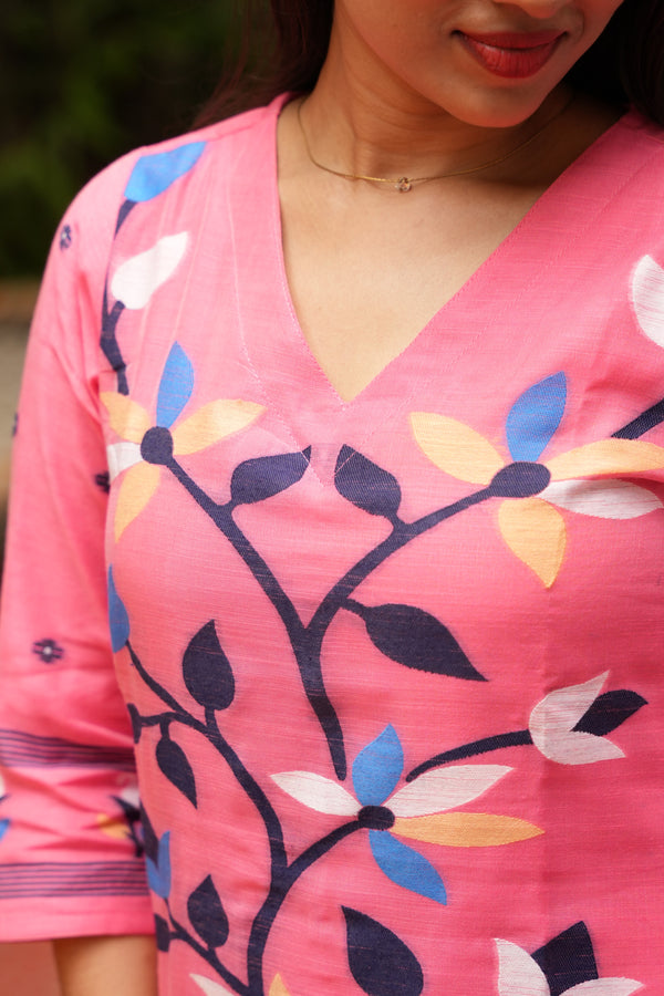 Blossom Peach Jamdani Cotton Suit Set