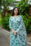 🌿 Aaravi – The Calm Bloom rap Yourself in Nature-Inspired Elegance Handblock Suit 🌿