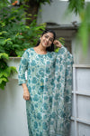 🌿 Aaravi – The Calm Bloom rap Yourself in Nature-Inspired Elegance Handblock Suit 🌿