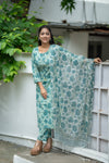 🌿 Aaravi – The Calm Bloom rap Yourself in Nature-Inspired Elegance Handblock Suit 🌿