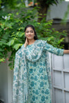 🌿 Aaravi – The Calm Bloom rap Yourself in Nature-Inspired Elegance Handblock Suit 🌿