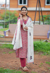 Chandrika Red Applique Ajrak Kurta Set