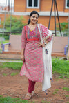 Chandrika Red Applique Ajrak Kurta Set