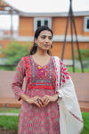 Chandrika Red Applique Ajrak Kurta Set