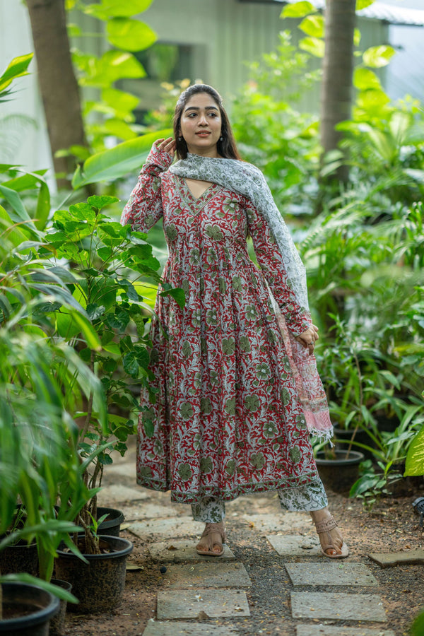 Kalangi Bagru Hand Block Cotton Anarkali