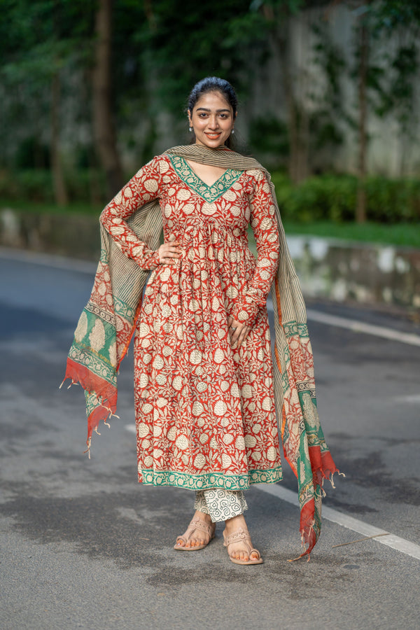 Nakshatra Bagru Hand Block Cotton Anarkali