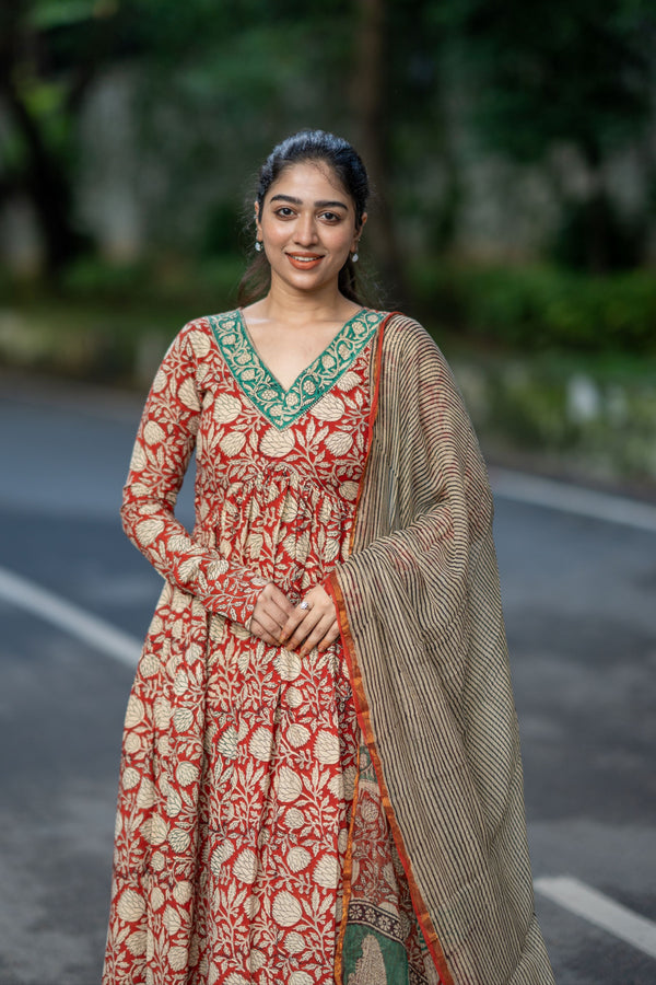 Nakshatra Bagru Hand Block Cotton Anarkali