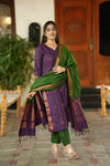 🌿 “Regal Weave – Purple & Green Pochampally Set”