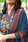 Yamini Teal Floral Delight Kurta Set