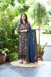 Yamini Teal Floral Delight Kurta Set