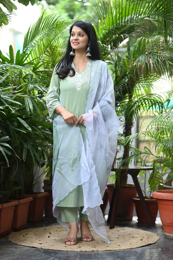 🌿 Eira – The Gentle Breeze Glow in Subtle Sophistication with Cotton & Organza Elegance 🌿
