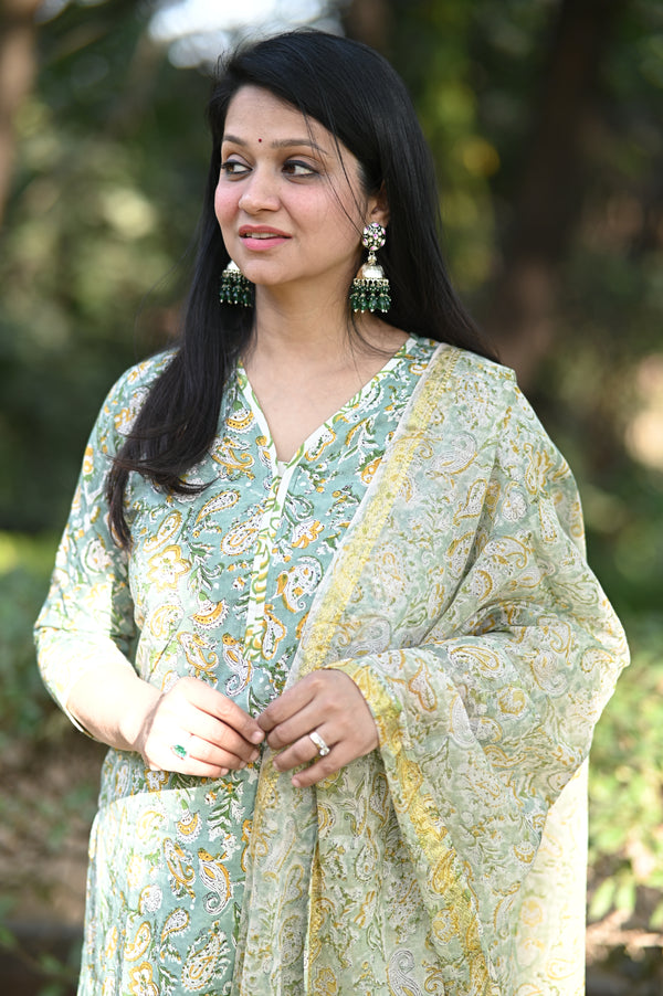 Karigari Hand block Suit set with Dupatta