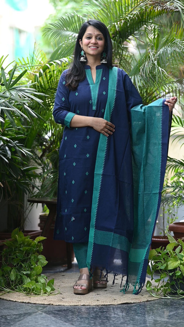 Sootra - Cotton Kurta Set with Woven Dupatta