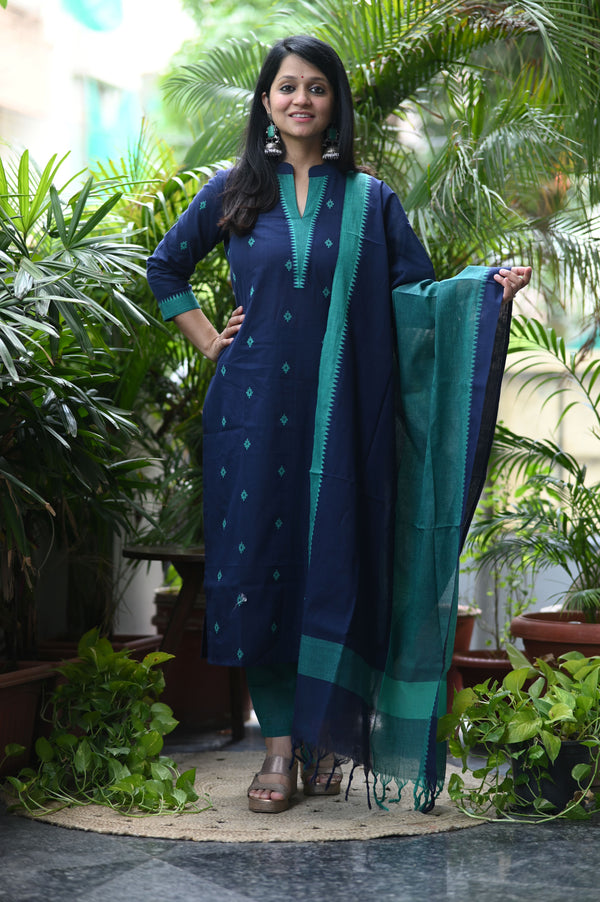 Sootra - Cotton Kurta Set with Woven Dupatta