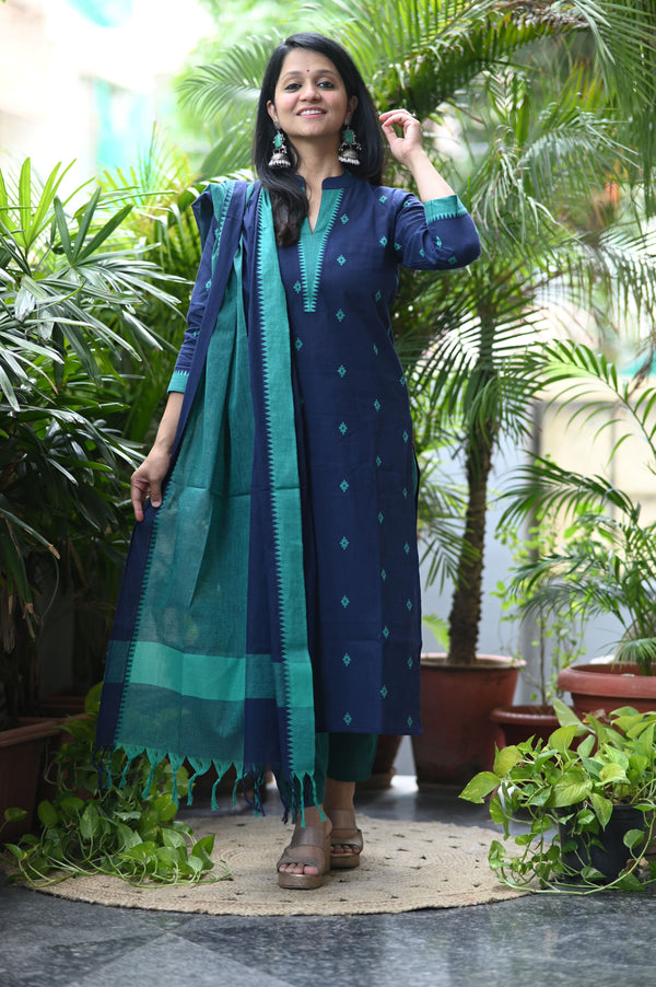 Sootra - Cotton Kurta Set with Woven Dupatta
