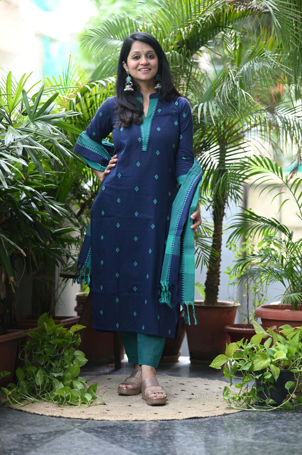 Sootra - Cotton Kurta Set with Woven Dupatta