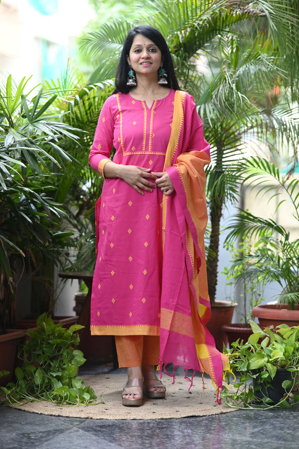 Sootra - Cotton Kurta Set with Woven Dupatta