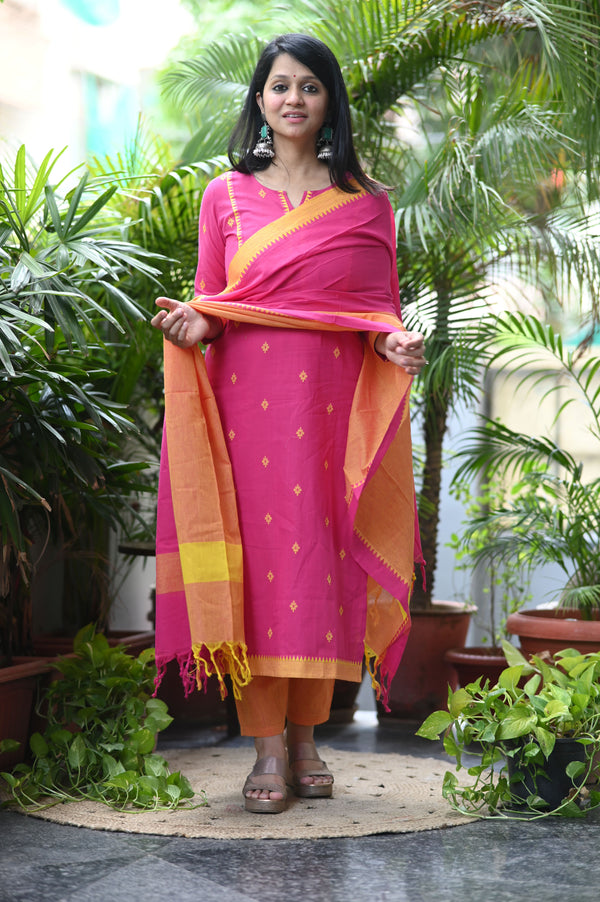 Sootra - Cotton Kurta Set with Woven Dupatta