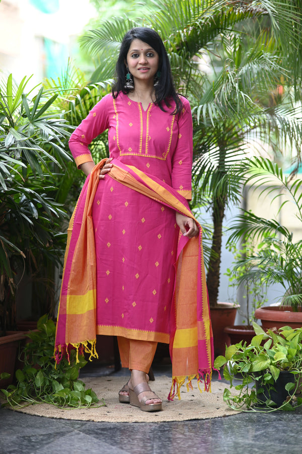 Sootra - Cotton Kurta Set with Woven Dupatta